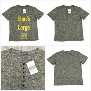 Men’s MYANM Vogue Brand Large Henley Short Sleeve T-Shirt Top Tee Green Stretch